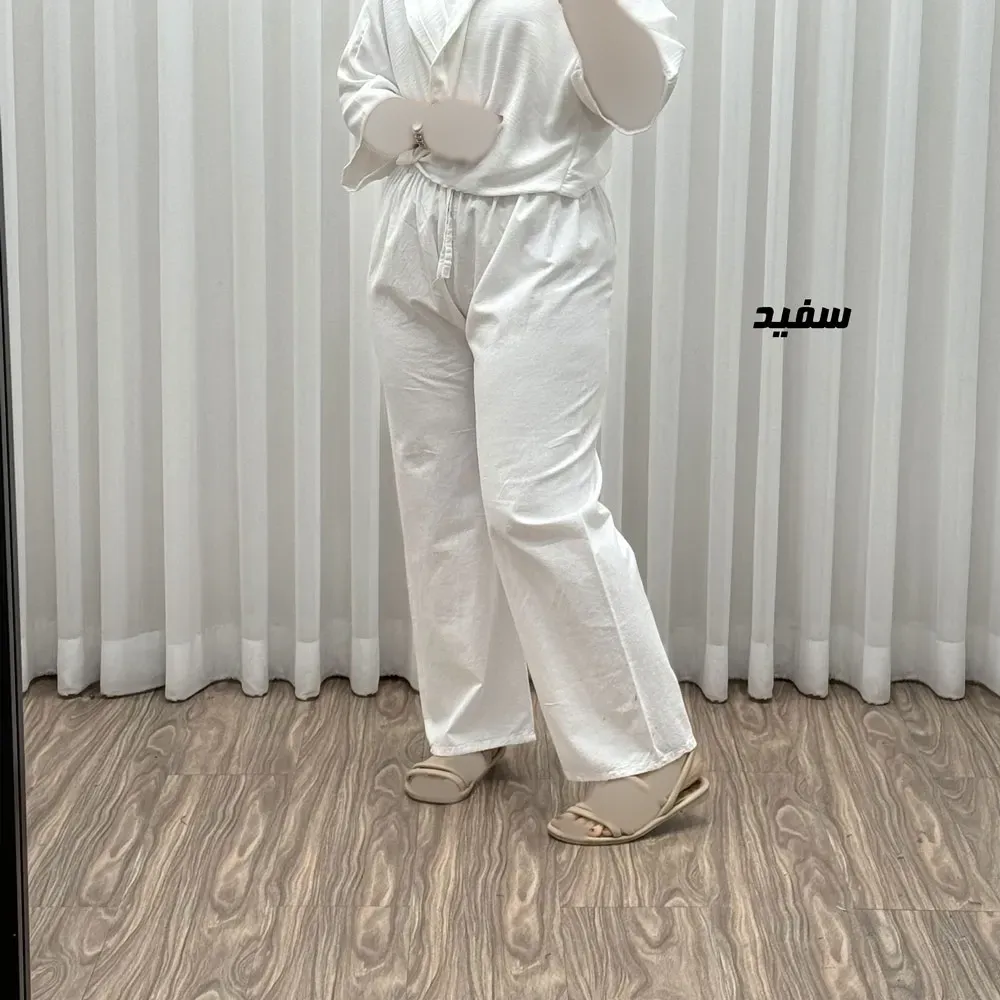 شلوار زنانه الیاف طبیعی ساده فری سایز مناسب تا سایز 48 - تصویر 4