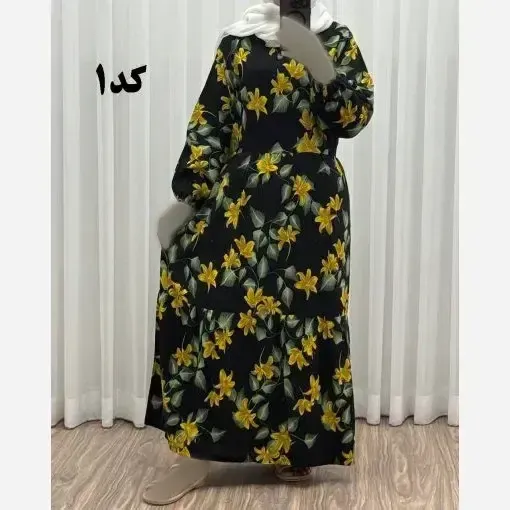 پیراهن نخی گلدار زنانه فری سایز مناسب 36 تا 46 - تصویر 4