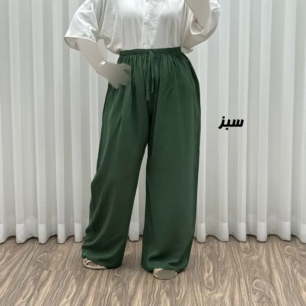 شلوار نخی زنانه راحتی فری سایز مناسب تا سایز 50 قد 107 - تصویر 8