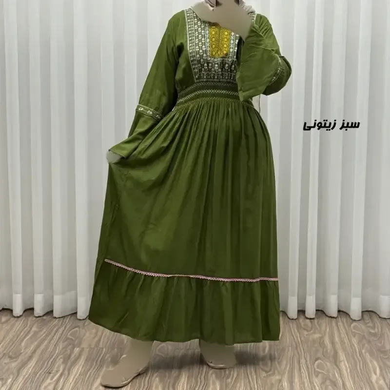 پیراهن نخی گلدوزی زنانه و دخترانه فری سایز مدل نازی کد 1778 - تصویر 5