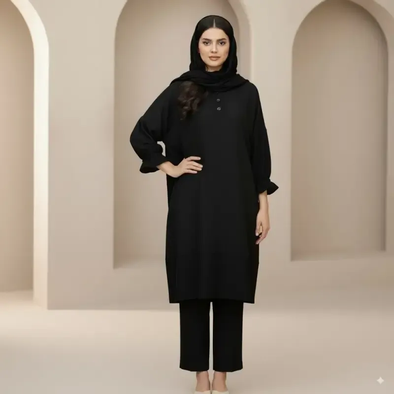 شومیز بافت کوک دوزی شده طرح ساده زنانه مشکی جنس مراکشی سایز لارج و ایکس لارج - تصویر 7