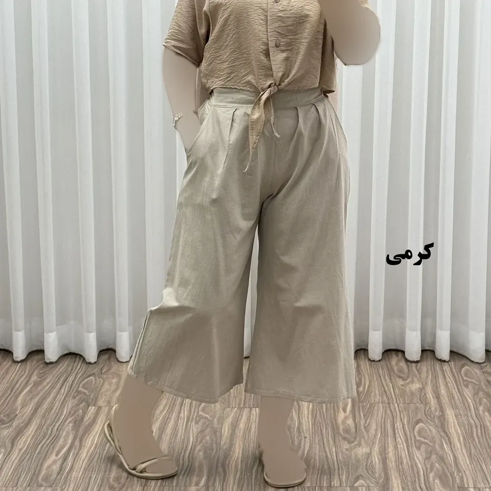 شلوار واید لنین نچرال فری سایز تا 50 تنخور شیک و راحت چهارفصل زنانه مناسب باردار و سایز درشت - تصویر 5