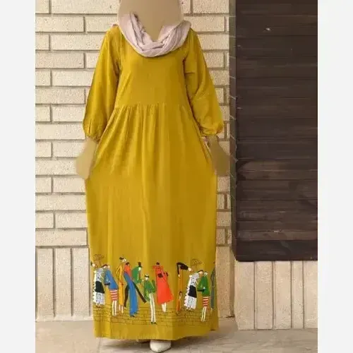 ساحلی نخی طرح بازار آدمک فری سایز زنانه قد 132 - تصویر 6