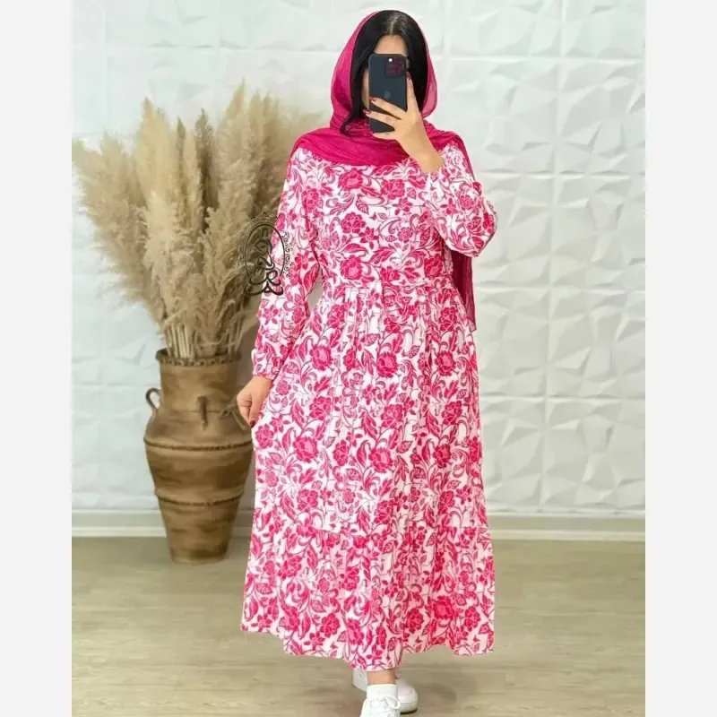 پیراهن ساحلی زنانه جنس کرپ فلور بوگاتی فری سایز قد 136 - تصویر 10