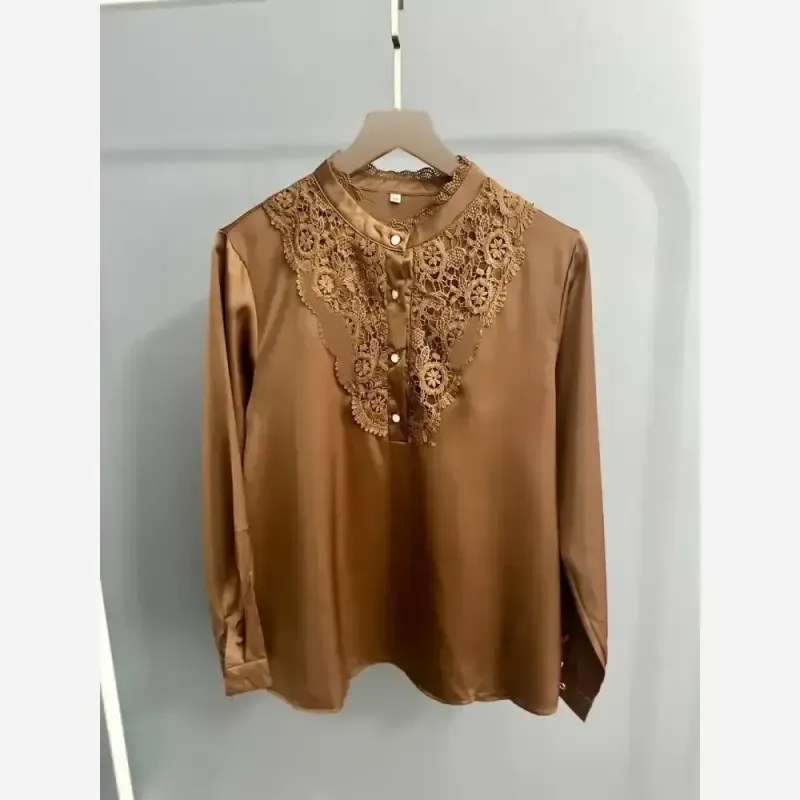 شومیز مجلسی ساتن مدل آمیتیست کد 1201 مناسب تا سایز 50 چهار فصل تنخور شیک و راحت - تصویر 3