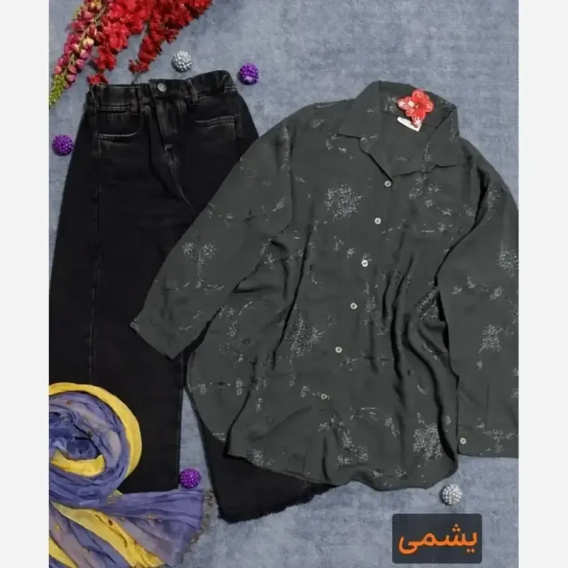 شومیز قواره دار نخ کره ای خامه دوزی ماریا باکیفیت سایزبزرگ خنک - تصویر 2