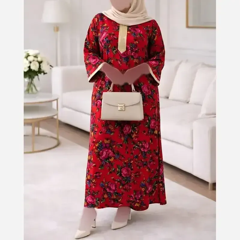 کفتان نخی ساحلی پیراهن گلدار سنتی بلند خنک آستین بلند فری سایز - تصویر 6