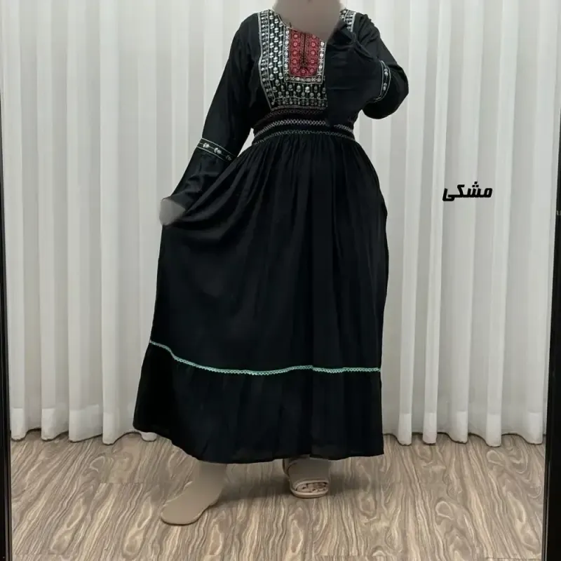پیراهن نخی گلدوزی زنانه و دخترانه فری سایز مدل نازی کد 1778 - تصویر 3