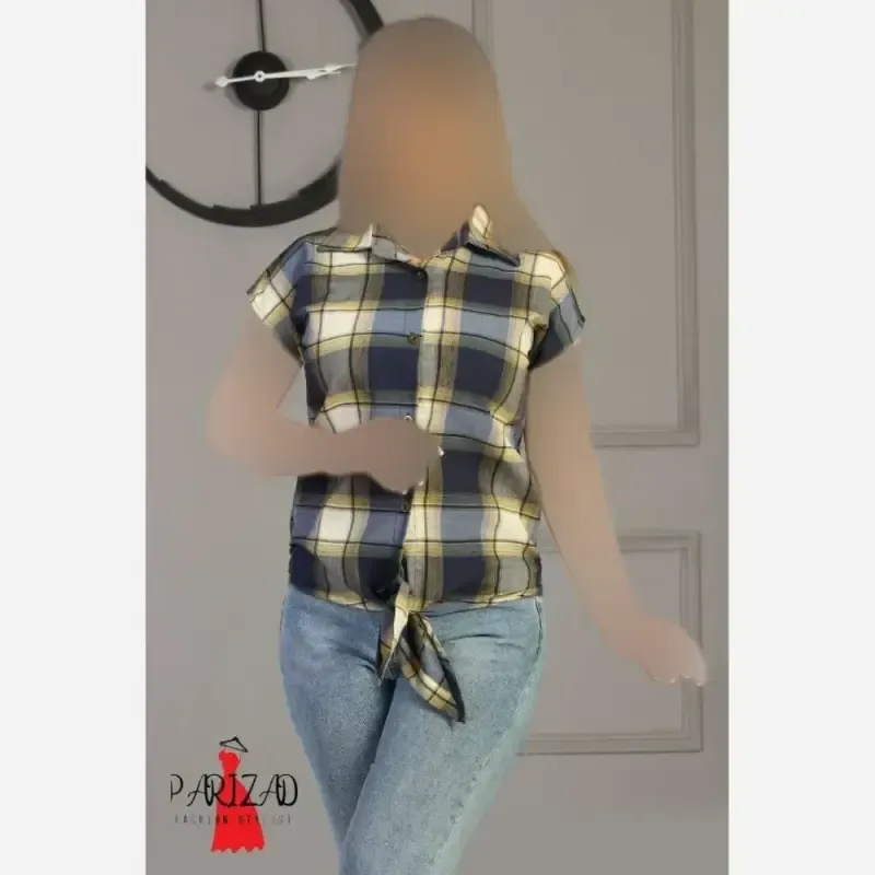 شومیز پیراهن زنانه مدل گرهی چهارخونه نخی سایز لارج و ایکس لارج - تصویر 4