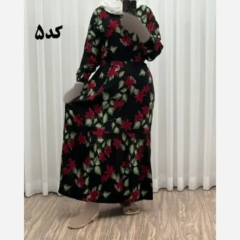 پیراهن نخی گلدار زنانه فری سایز مناسب 36 تا 46 - تصویر 8