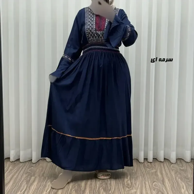 پیراهن نخی گلدوزی زنانه و دخترانه فری سایز مدل نازی کد 1778 - تصویر 4