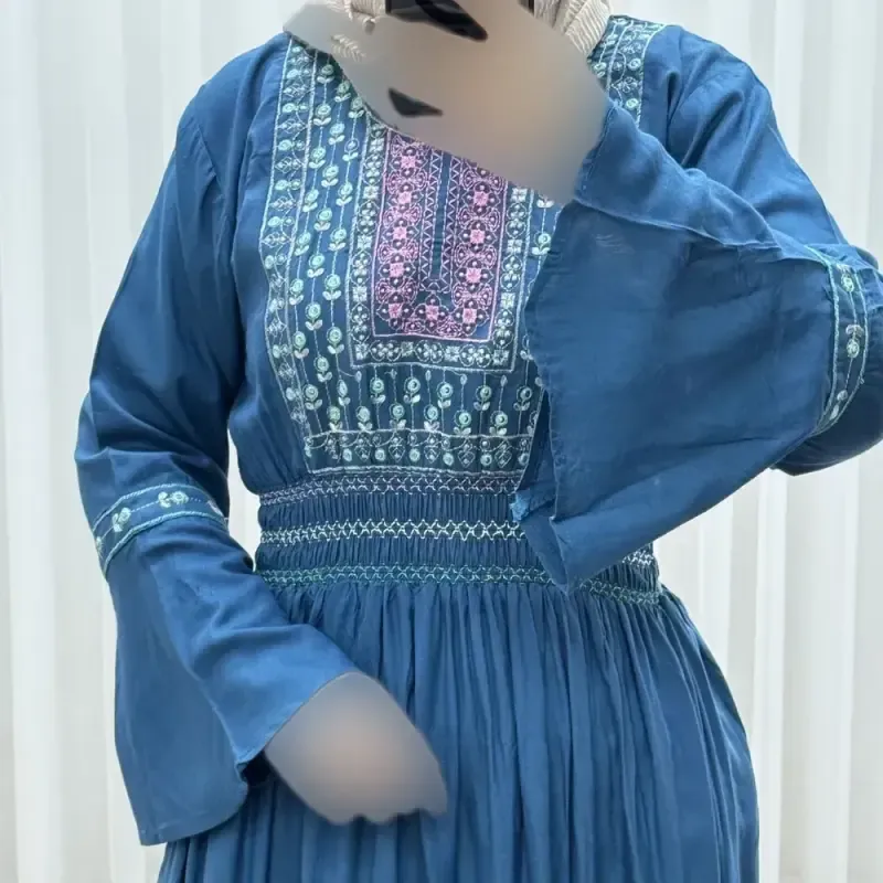 پیراهن نخی گلدوزی زنانه و دخترانه فری سایز مدل نازی کد 1778 - تصویر 8