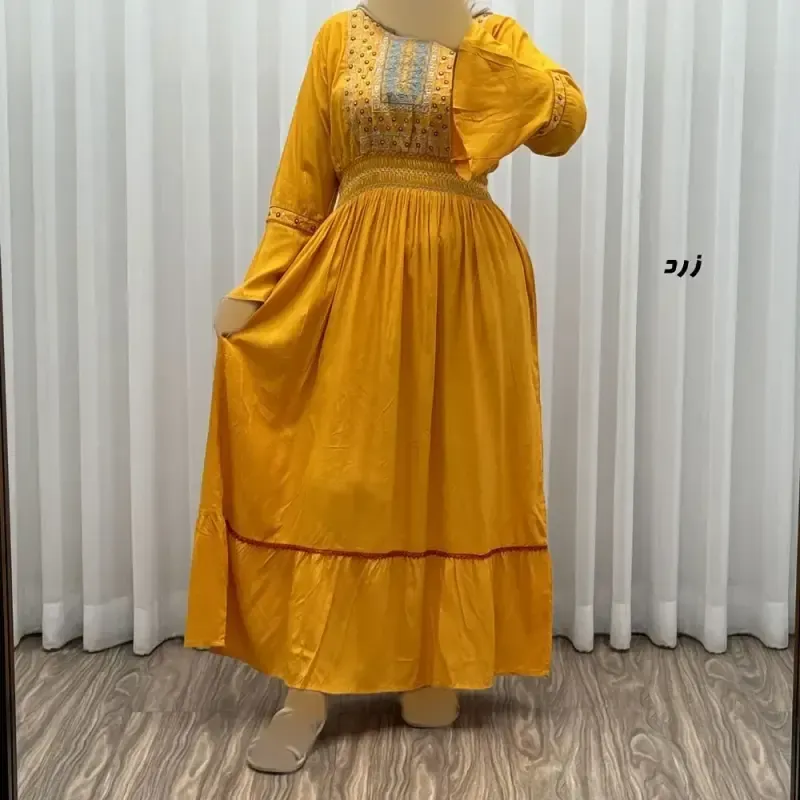 پیراهن نخی گلدوزی زنانه و دخترانه فری سایز مدل نازی کد 1778 - تصویر 7