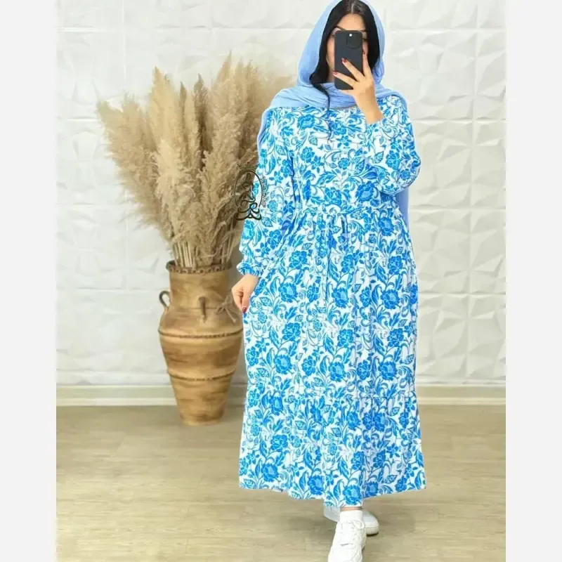 پیراهن ساحلی زنانه جنس کرپ فلور بوگاتی فری سایز قد 136 - تصویر 8