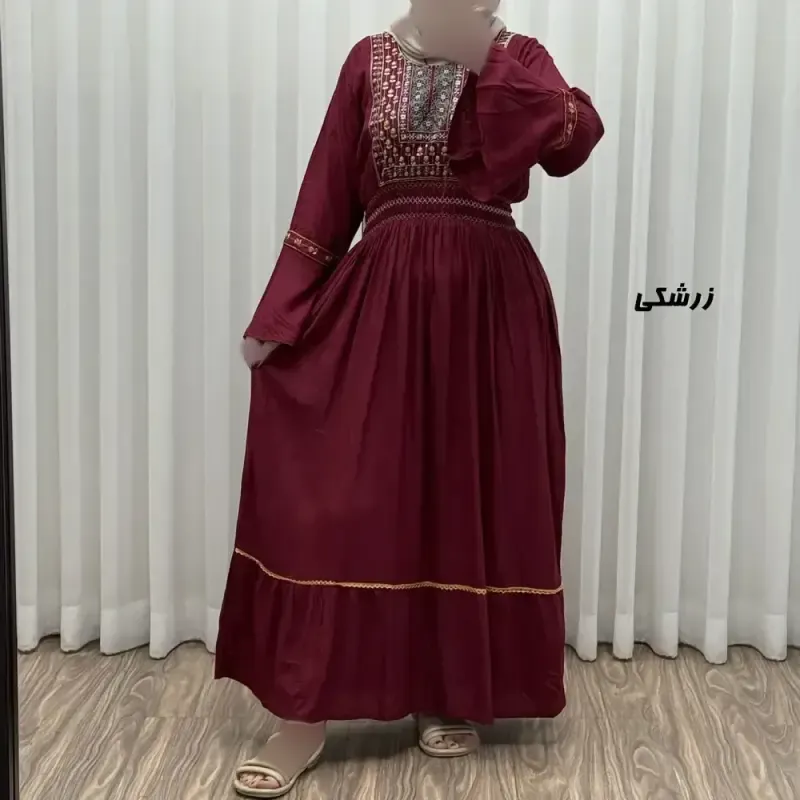 پیراهن نخی گلدوزی زنانه و دخترانه فری سایز مدل نازی کد 1778 - تصویر 6