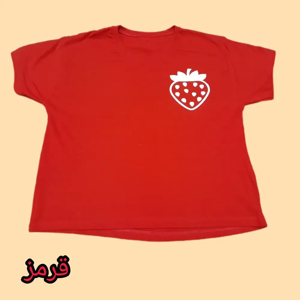 کراپ دخترانه طرح توت فرنگی صد در صد پنبه وارداتی - تصویر 2