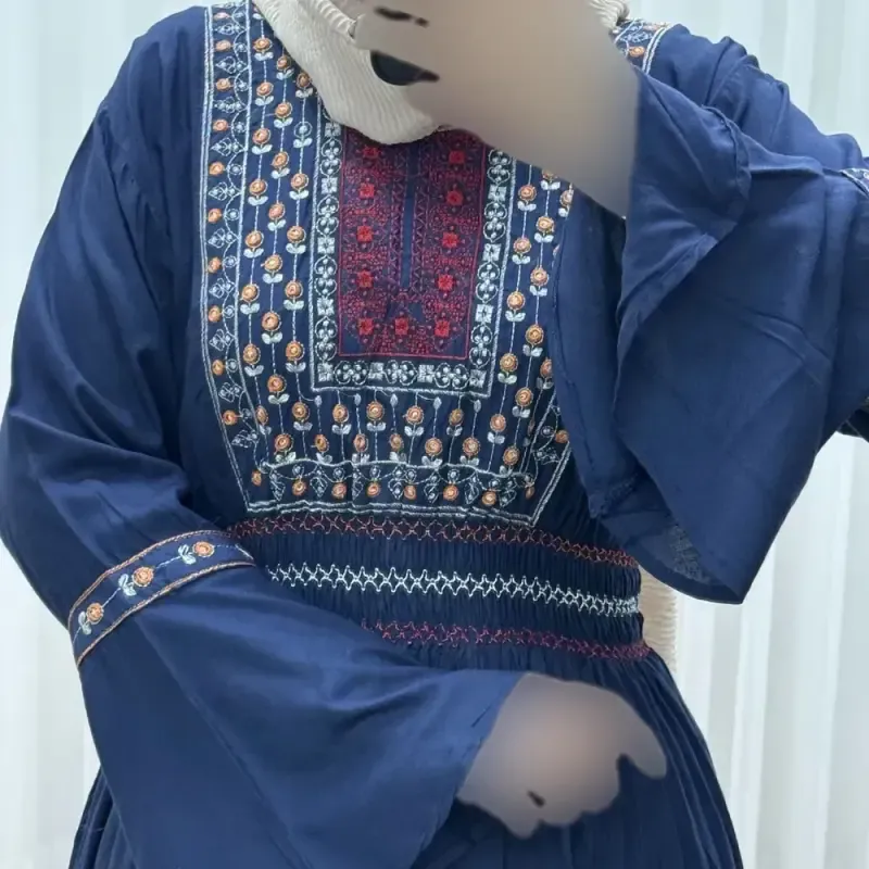 پیراهن نخی گلدوزی زنانه و دخترانه فری سایز مدل نازی کد 1778 - تصویر 9