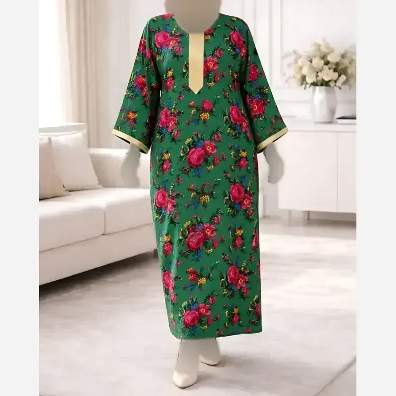 کفتان نخی ساحلی پیراهن گلدار سنتی بلند خنک آستین بلند فری سایز - تصویر 7