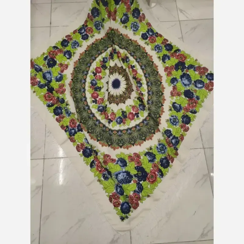 روسری ترکمنی سفید نخی قواره 140x140 سانتی متر تولید ترکیه - تصویر 2