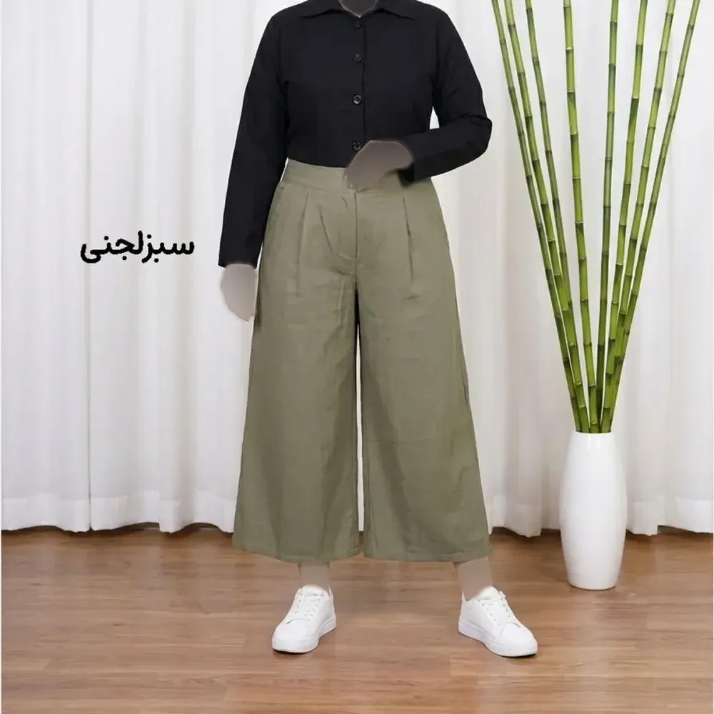 شلوار واید لنین نچرال فری سایز تا 50 تنخور شیک و راحت چهارفصل زنانه مناسب باردار و سایز درشت - تصویر 2
