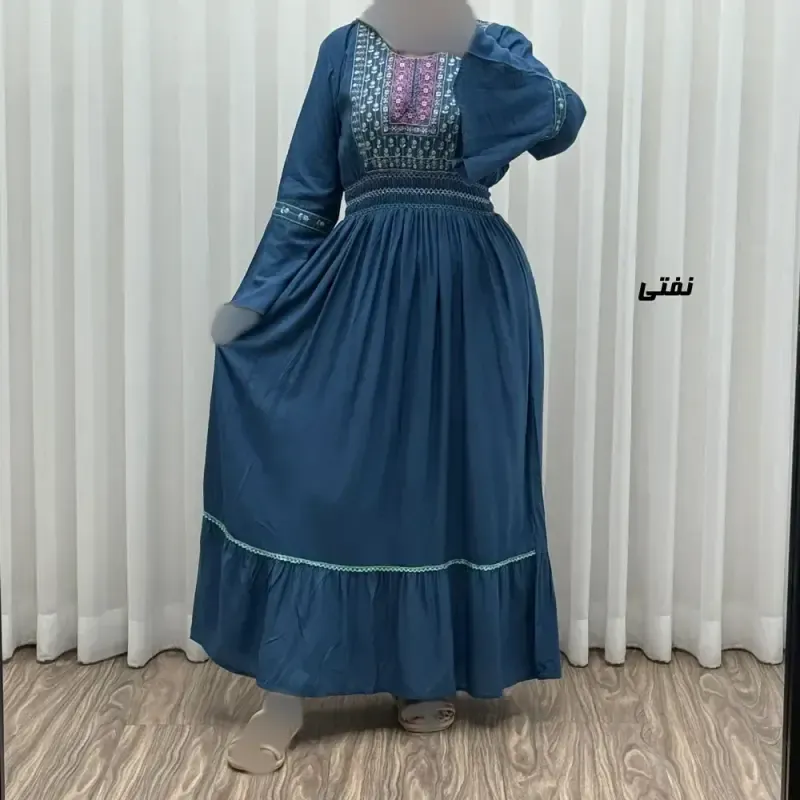 پیراهن نخی گلدوزی زنانه و دخترانه فری سایز مدل نازی کد 1778 - تصویر 2