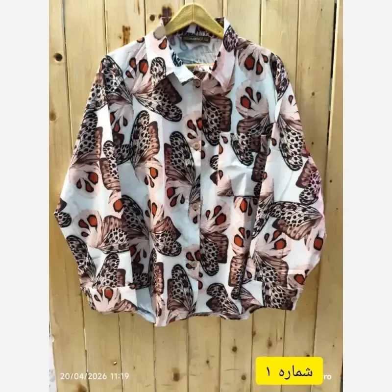شومیز مانتویی تابستانه یقه مردانه طرح پروانه جنس بوگاتی ضد چروک - تصویر 2